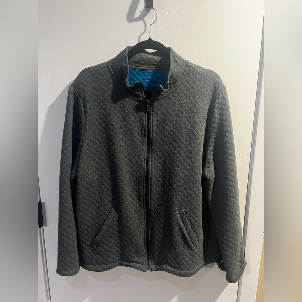 Talbots  Quilted Zip-Up Sweater Jacket - Charcoal Gray